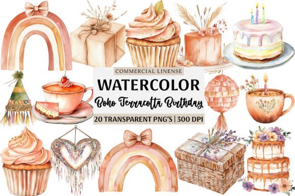 Download Boho Terracotta Birthday Clipart - Art Collection