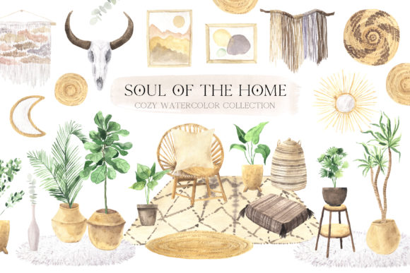 Download Watercolor Boho Home Interior Clipart - Art Collection