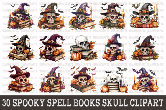 Download Spooky Spell Books Skull Clipart PNG - Art Collection
