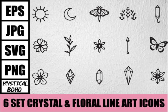 Download Mystical Boho Crystal Line Art Bundle - Art Collection