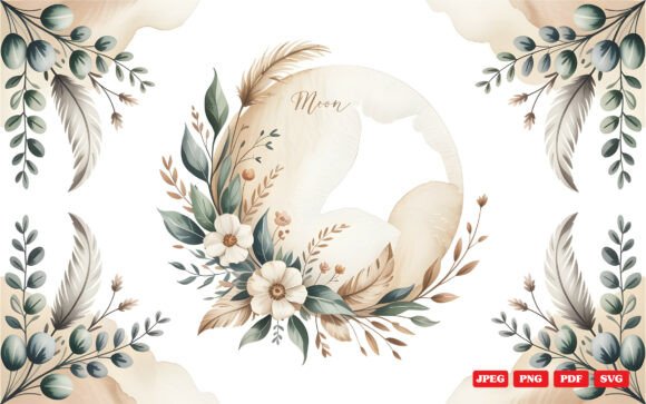 Download Boho Moon Floral Clipart - Art Collection
