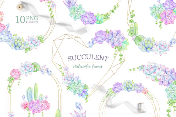 Download Watercolor Succulent Frames and Bouquets - Watercolor Collection