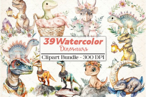Download Watercolor Dinosaurs Boho Clipart - Art Collection
