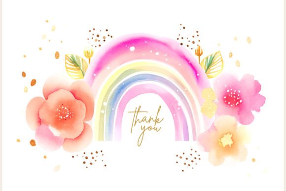 Download Pink Watercolor Rainbow with Flowers - Watercolor Collection
