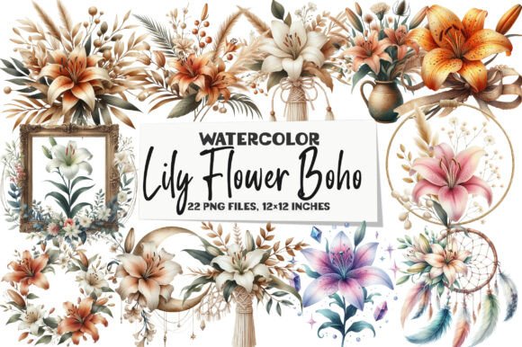 Download Watercolor Lily Flower Boho Clipart - Art Collection