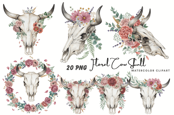 Download Floral Cow Skull Bull Skull Boho Clipart - Art Collection