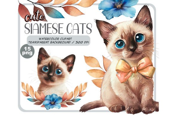Download Watercolor Cute Baby Siamese Cats Set - Watercolor Collection