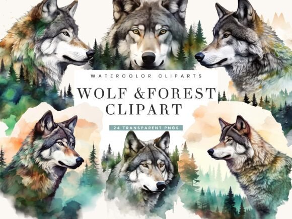 Download Watercolor Wolf and Forest Clipart - Art Collection