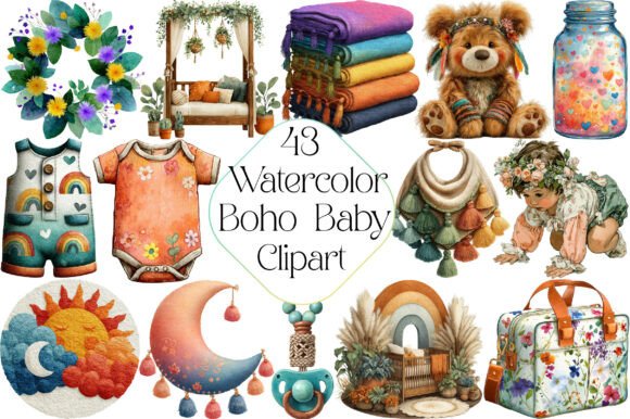 Download Watercolor Boho Baby Clipart - Art Collection