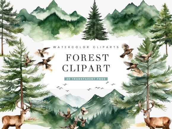 Download Watercolor Forest Clipart Bundle - Art Collection