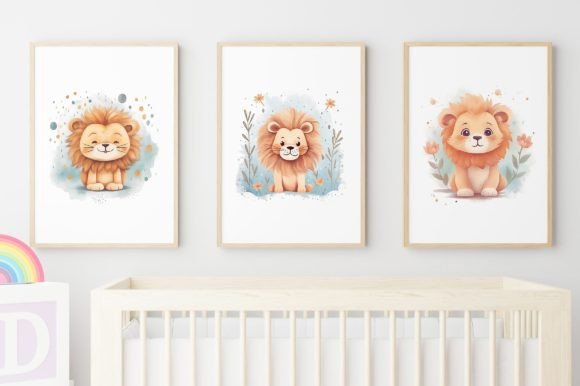 Download Set 3 Lion Smiling Nursery Wall Art Kids - Art Collection