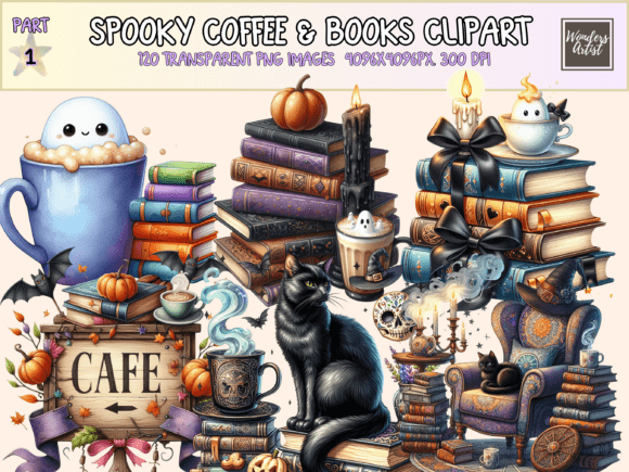 Download Spooky Coffee &amp; Books Clipart - Art Collection