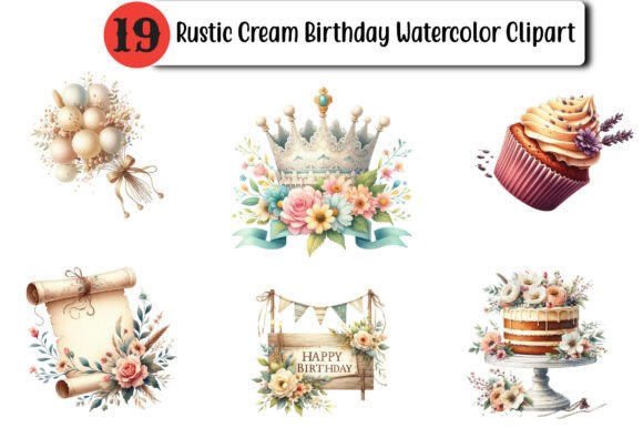 Download Rustic Cream Birthday Watercolor Clipart - Art Collection