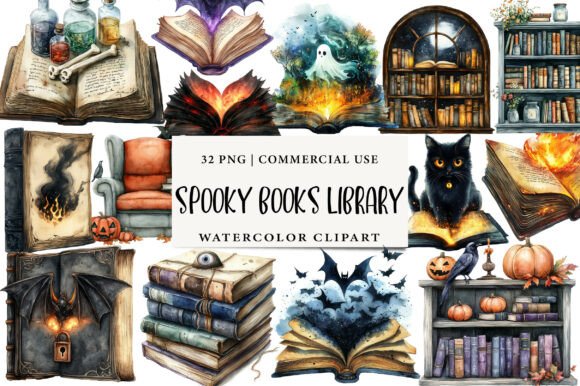 Download Spooky Books Library Clipart - Art Collection