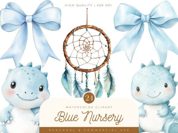 Download Blue Boho Nursery Clipart Bundle - Art Collection