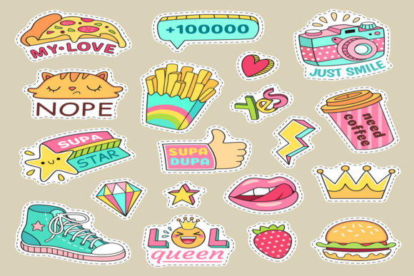 Download Girl Badges, Cute Stripes, and Cartoon Patches - Art Collection