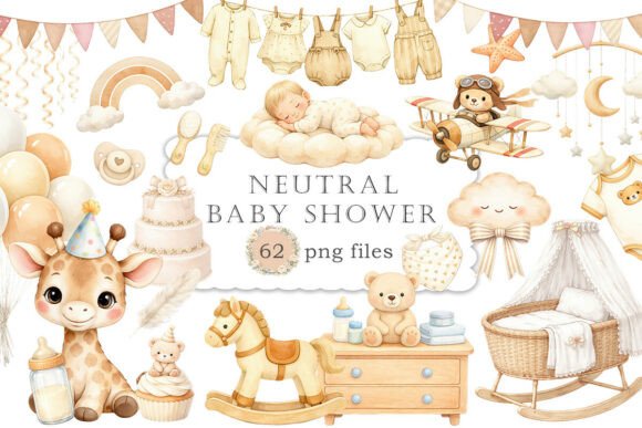 Download Neutral Baby Shower Clipart Watercolor - Art Collection