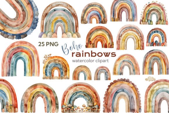 Download Boho Watercolor Rainbow Clipart Bundle - Art Collection