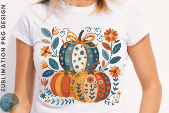 Download Folk Art Pumpkin PNG, Fall Floral Pumpki - Art Collection