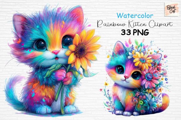 Download Watercolor Rainbow Kitten Clipart PNG - Art Collection
