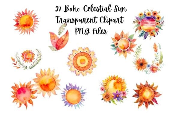 Download 27 Watercolor Boho Solar Clipart Bundle - Art Collection