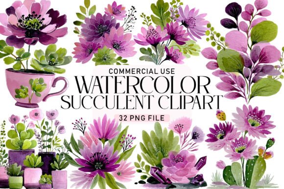 Download Watercolor Succulent Clipart Mix &amp; Match - Art Collection