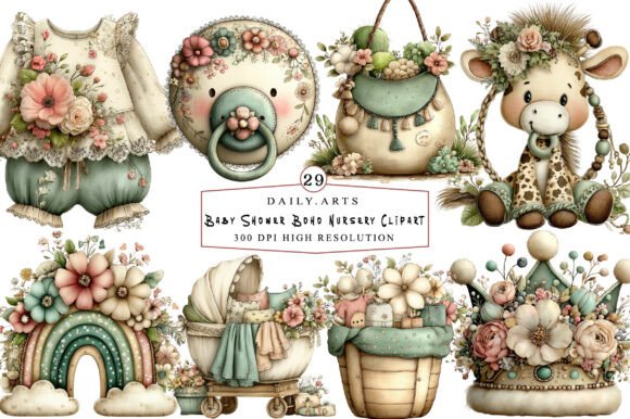 Download Baby Shower Boho Nursery Clipart - Art Collection