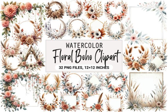 Download Floral Frame Border Wreath. Boho Clipart - Art Collection