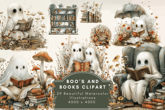 Download Boho Ghosts Reading Clipart - Art Collection