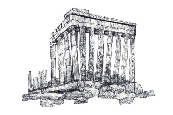 Download Greece Parthenon - Ink Hand-Drawn Sketch - Art Collection