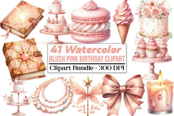 Download Watercolor Blush Pink Birthday Clipart - Art Collection
