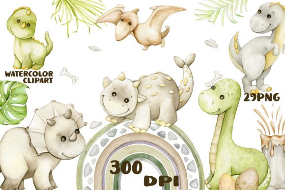 Download Watercolor Dinosaurs Boho Clipart, Dino - Art Collection