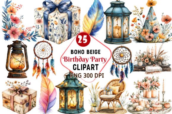 Download Boho Beige Birthday Party Clipart - Art Collection