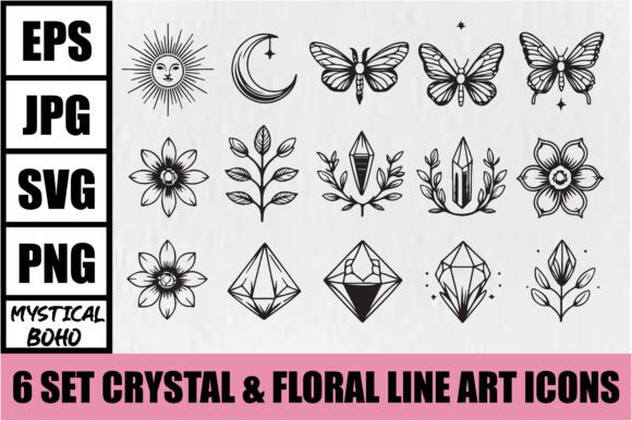 Download Mystical Boho Crystal Line Art Set - Art Collection