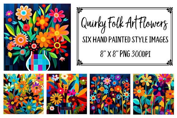 Download Whimsical Hand Painted Folk Art Flowers - Art Collection