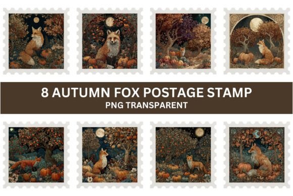 Download 8 Autumn Fox Postage Stamp Clipart - Art Collection