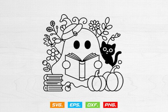 Download Cute Ghost Svg, Ghost Reading Books Svg - Svg Collection