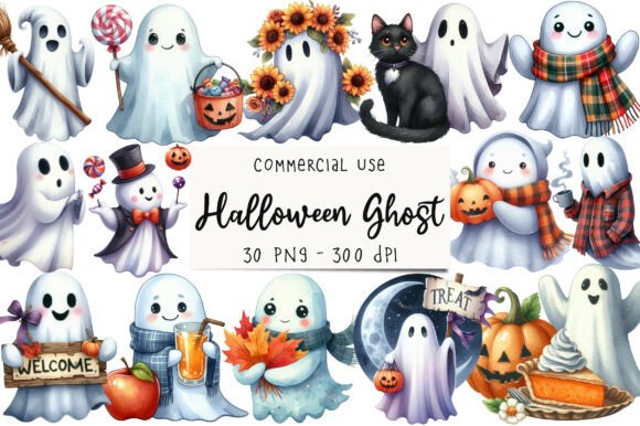 Download Halloween &amp; Fall Ghost Clipart Bundle - Art Collection