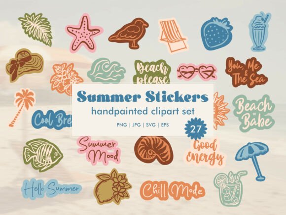 Download Summer Stickers Handpainted Set SVG PNG - Svg Collection