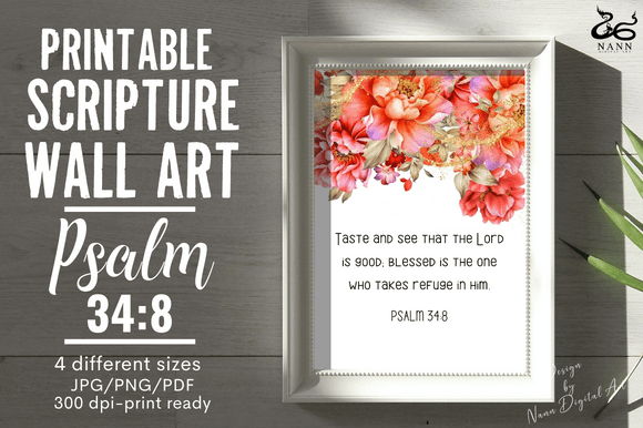 Download Scripture Wall Art/Gift Cards/Psalm 34:8 - Art Collection