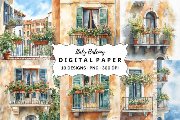 Download Watercolor Italy Balcony Background - Watercolor Collection