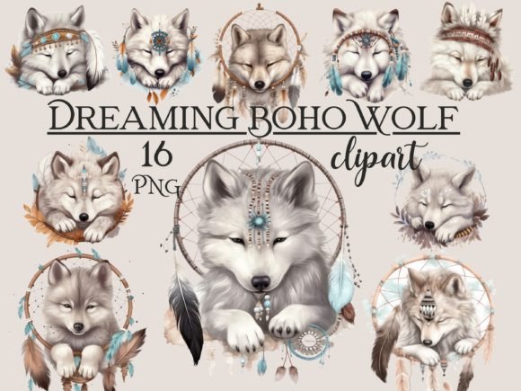 Download Cute Sleeping Boho Wolf Clipart - Art Collection