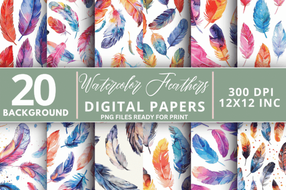 Download Watercolor Feathers Digital Paper Bundle - Watercolor Collection