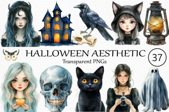 Download Watercolor Halloween Aesthetic PNG - Watercolor Collection