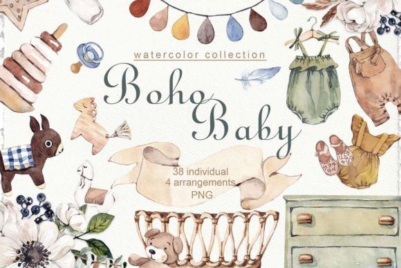 Download Watercolor Boho Baby Clipart - Art Collection