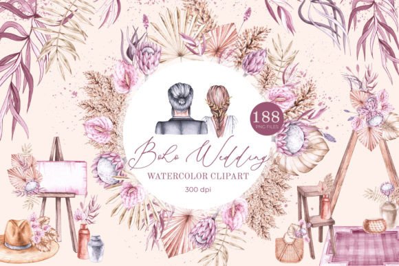 Download Boho Wedding, Watercolor Clipart PNG - Art Collection