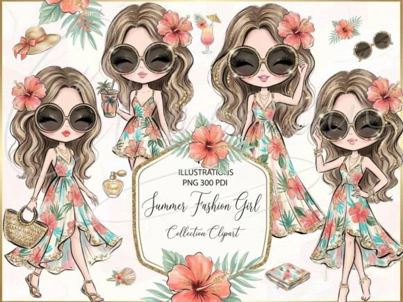 Download Boho Summer Fashion Girl Clipart PNG Set - Art Collection