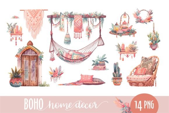 Download Boho Home Decor. Clipart Illustrations - Art Collection