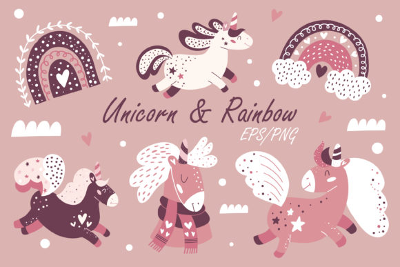 Download Rainbow &amp; Unicorn. Modern Kids Clipart. - Art Collection