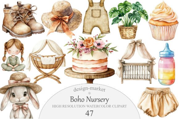 Download Watercolor Boho Nursery Clipart - Art Collection